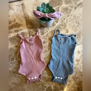 Pink and Blue Kids One Pieces with Coordinating Bow 0-3 Months